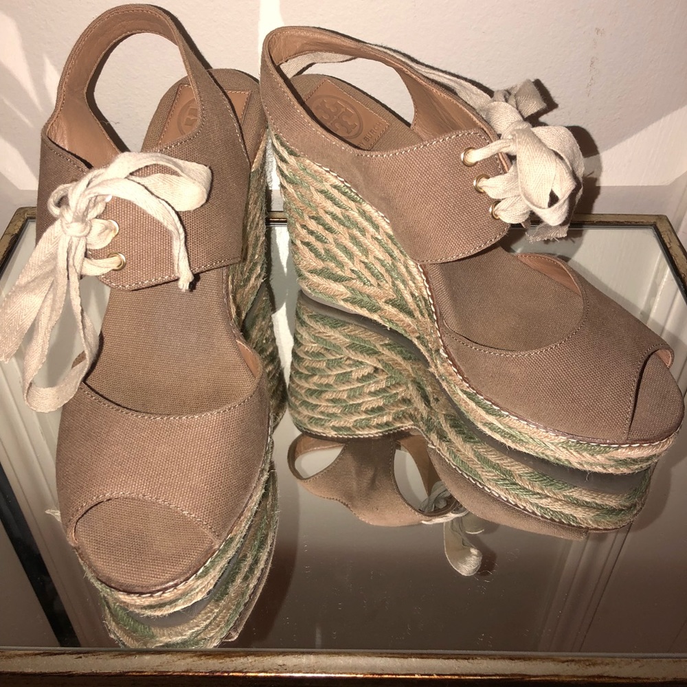 Tory Burch Linley High Espadrille Wedge in Olive